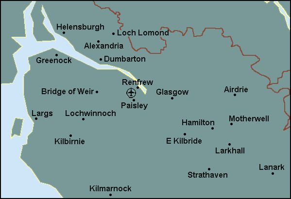 City of Glasgow, Inverclyde, Renfrewshire, South Ayrshire, South Lanarkshire, West Dunbartonshire: Glasgow, Greenock, Paisley Լܱߵ map