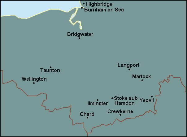 Somerset: Bridgwater, Taunton, Yeovil Լܱߵ map