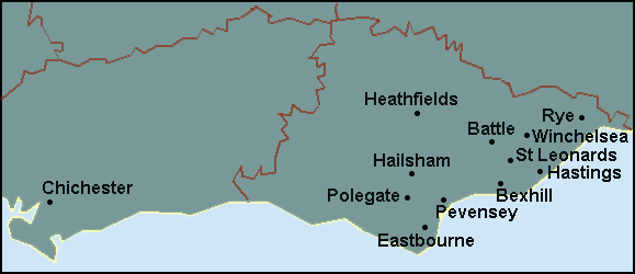 East Sussex: Eastbourne, Hastings Լܱߵ map