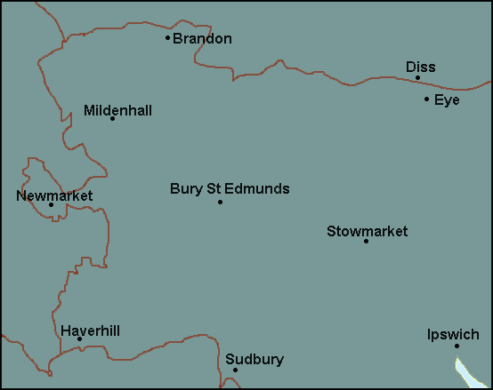 Suffolk: Bury St Edmunds Լܱߵ map