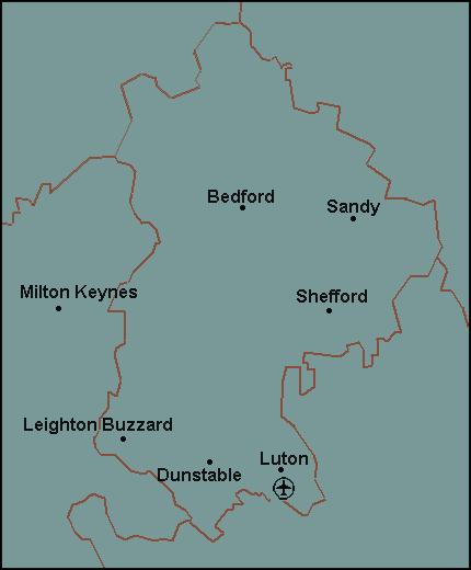 Bedfordshire: Bedford, Dunstable, Luton Լܱߵ map