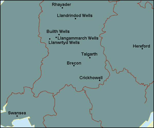 Powys: Brecon, Llandrindod Wells Լܱߵ map