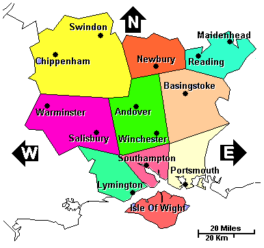 England: Berkshire, Hampshire, Wiltshire and the Isle of Wight clickable map not loaded. Use links below