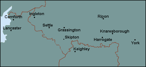 North Yorkshire: Harrogate, Skipton and surrounding area map
