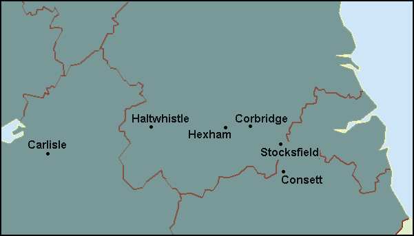 Northumberland: Hexham and surrounding area map