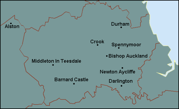 Durham: Darlington and surrounding area map