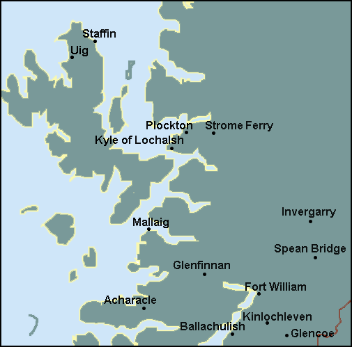 Highland, Isle of Skye: Fort William, Mallaig and surrounding area map