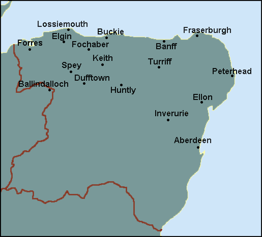 Aberdeenshire, Moray: Elgin, Peterhead and surrounding area map