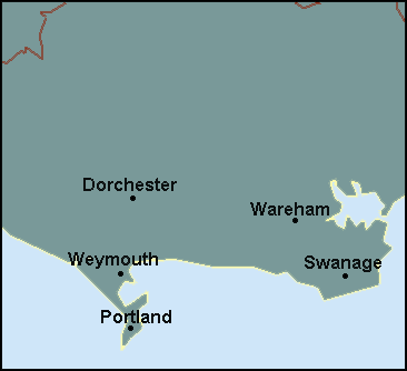 Dorset: Dorchester, Weymouth and surrounding area map