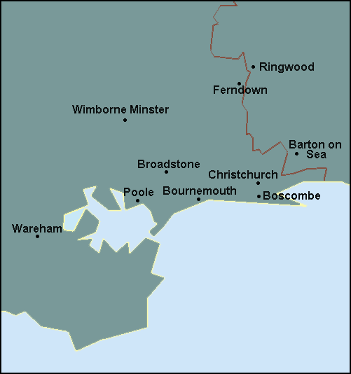 Dorset: Bournemouth, Poole and surrounding area map