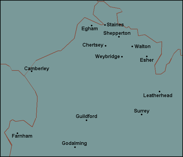 Surrey: Farnham, Guildford and surrounding area map
