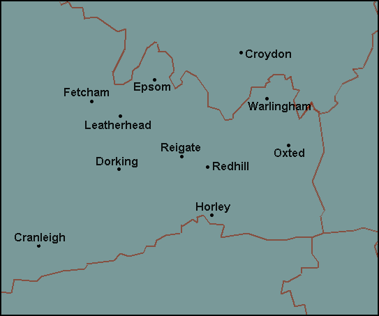 Surrey: Reigate and surrounding area map