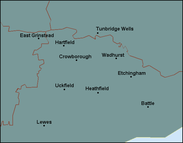 East Sussex: Crowborough and surrounding area map