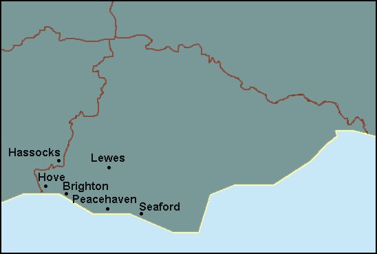 East Sussex: Brighton and surrounding area map