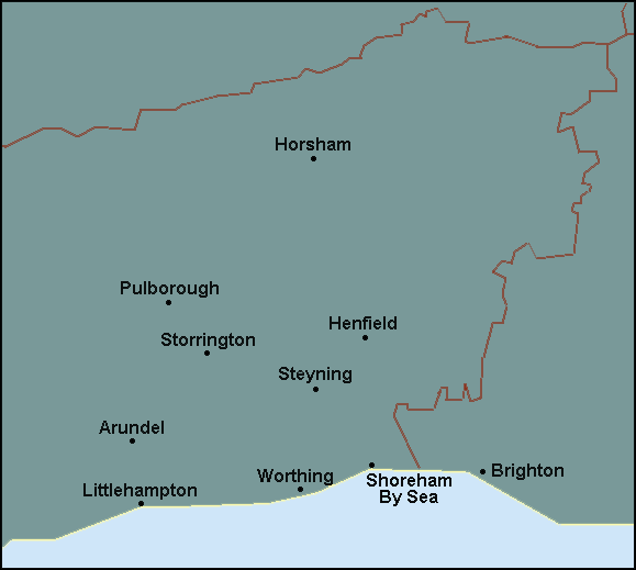 West Sussex: Worthing and surrounding area map