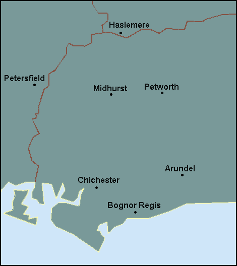West Sussex: Chichester, Bognor Regis and surrounding area map
