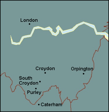 Greater London: Croydon, Orpington and surrounding area map