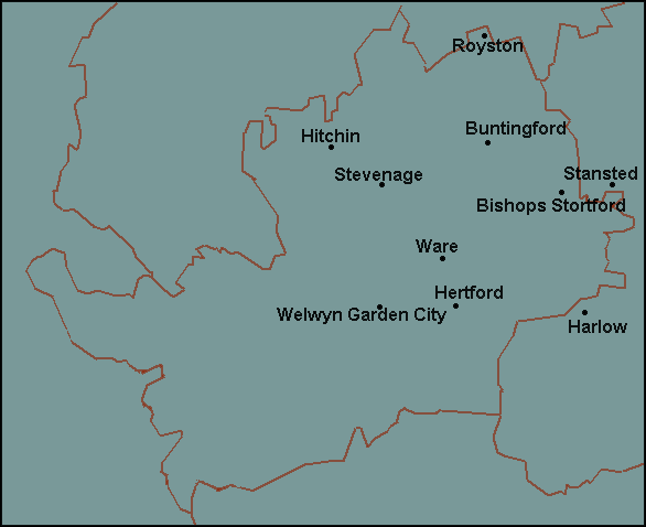 Hertfordshire: Stevenage and surrounding area map