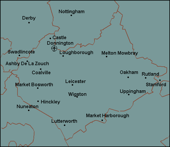 Leicestershire and Rutland: Leicester, Loughborough, Oakham, Uppingham and surrounding area map