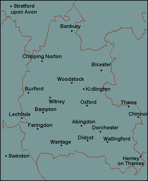Oxfordshire: Banbury, Oxford and surrounding area map