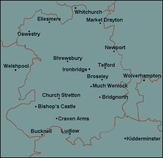 Shropshire: Shrewsbury, Telford and surrounding area map
