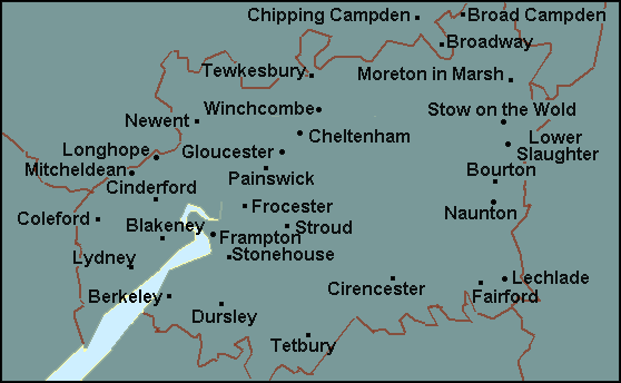 Gloucestershire: Cheltenham, Gloucester and surrounding area map