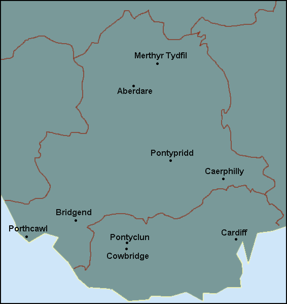 Rhondda Cynon Taff: Merthyr Tydfil and surrounding area map