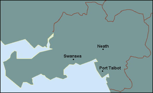Neath: Port Talbot, Swansea and surrounding area map