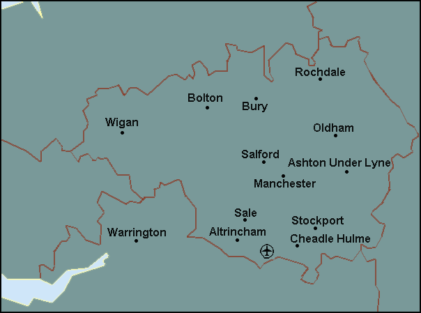 Greater Manchester: Manchester and surrounding area map