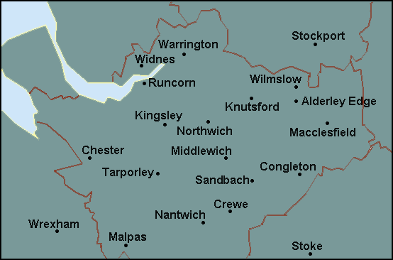 Cheshire: Chester, Macclesfield and surrounding area map