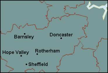 South Yorkshire: Doncaster, Sheffield and surrounding area map