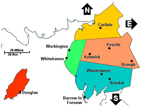 England: Cumbria (Lake District) and the Isle of Man clickable map not loaded. Use links below