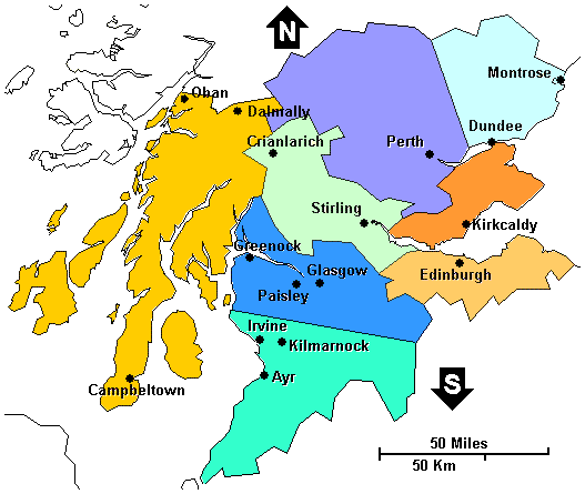 Scotland: Angus, Argyll and Bute, East Ayrshire, East Lothian, Falkirk, Fife, Inverclyde, Midlothian, North Ayrshire, Perth and Kinross, Renfrewshire, South Ayrshire, South Lanarkshire, Stirling, West Dumbartonshire clickable map (14K) not loaded. Use links below