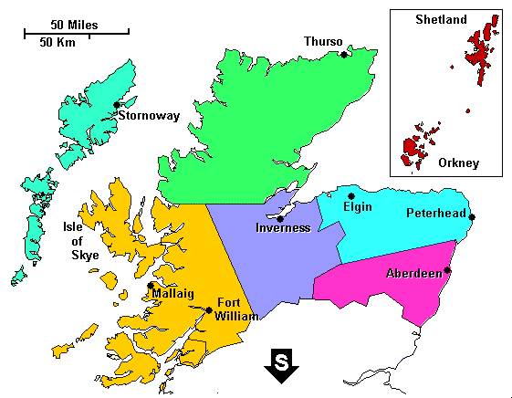 Scotland: Aberdeenshire, Highland, Western Isles, Orkney and Shetland Islands clickable map not loaded. Use links below